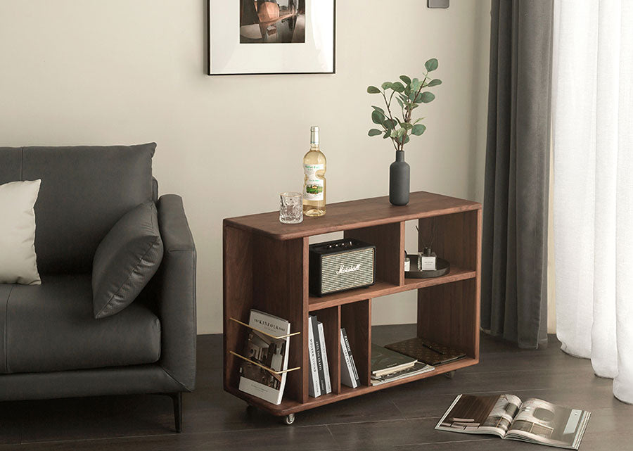 Lenis Solid Dark Walnut Sideboard with Wheels