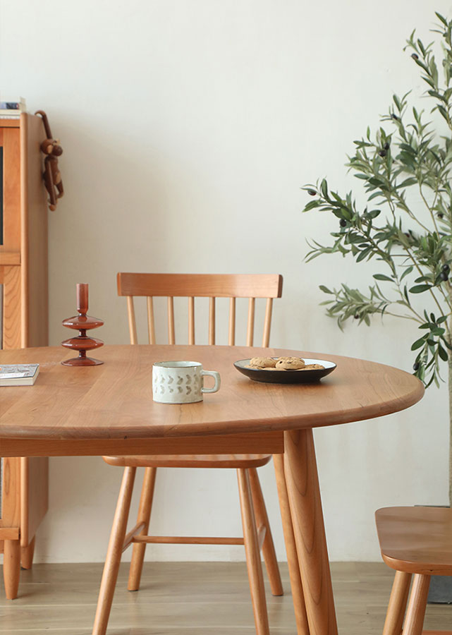 Classic Round Solid Cherry Wood Table