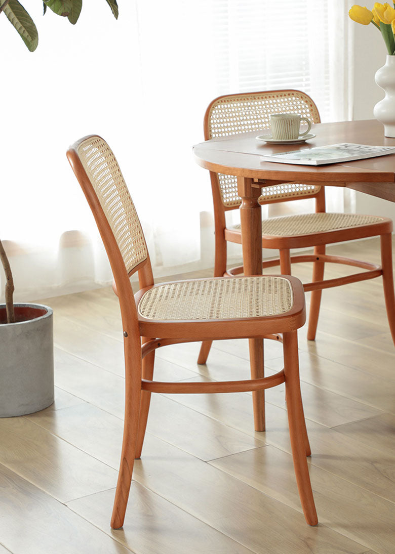 Chari Solid Beech (Cherry colour) and Rattan Chair, side view