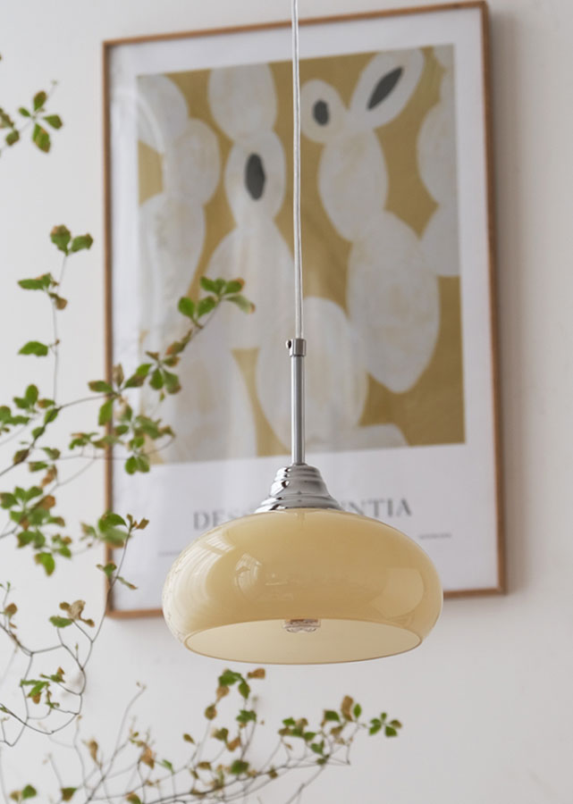 Demi E27 retro and vintage style pendant light, cream lampshade