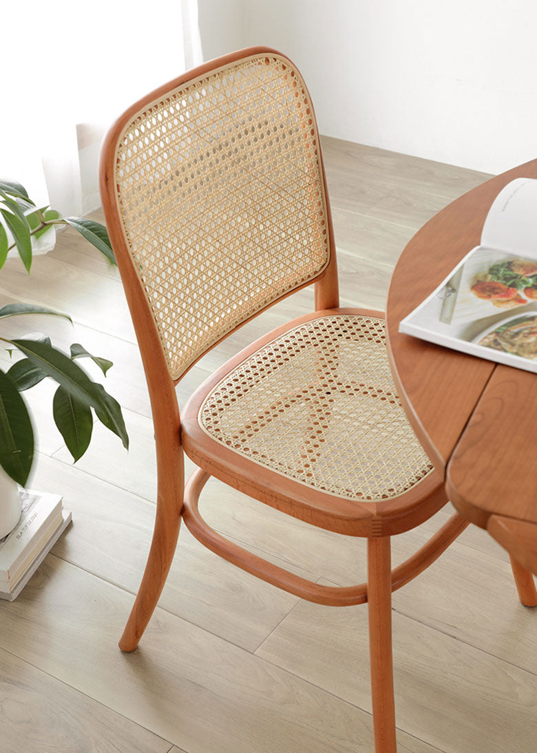 Chari Solid Beech (Cherry colour) and Rattan Chair, top view