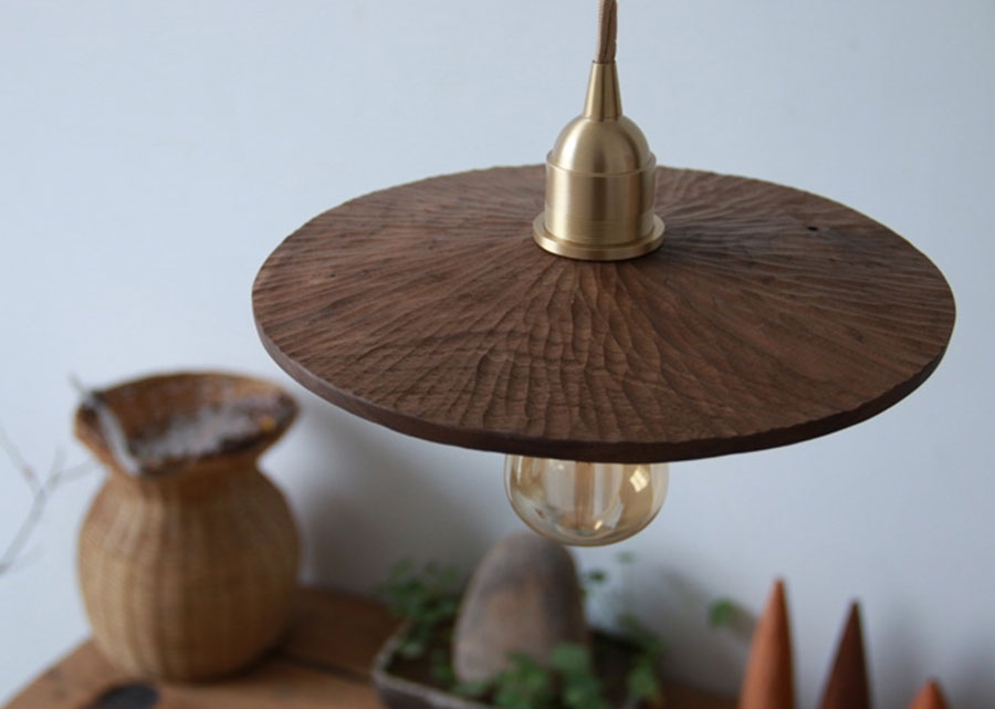 Hand-carved wooden pendant light in solid dark walnut