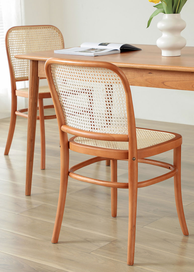 Chari Solid Beech (Cherry colour) and Rattan Chair, back view