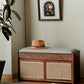 Aeras Solid Dark Walnut Shoe Cabinet with rattan.